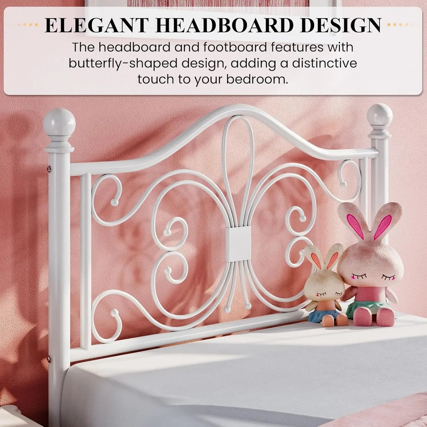 Twin Size Bed Frame for Kids,Metal Bed Frame with Butterfly Pattern