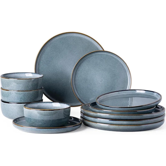 Dinnerware Sets for 4, 12 Pieces Stoneware Plates and Bowls