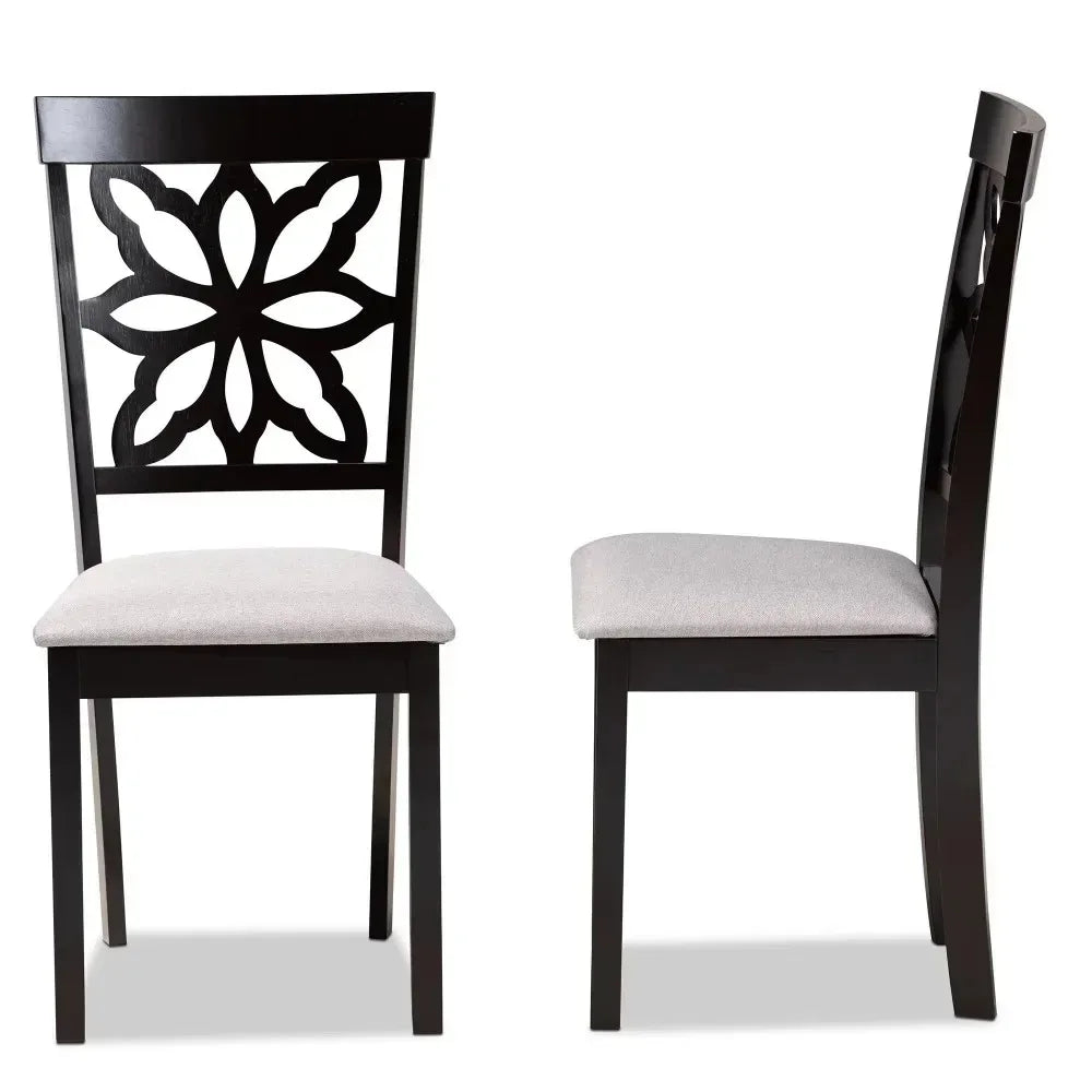 Dining Chairs Grey Fabric Upholstered and Dark Brown Finished Wood 2-Piece