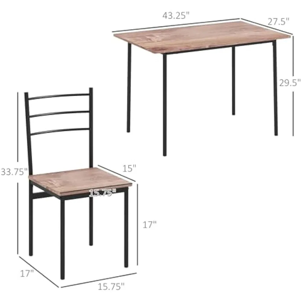 5 Piece Table Set for 4 Rectangle  Steel Frame