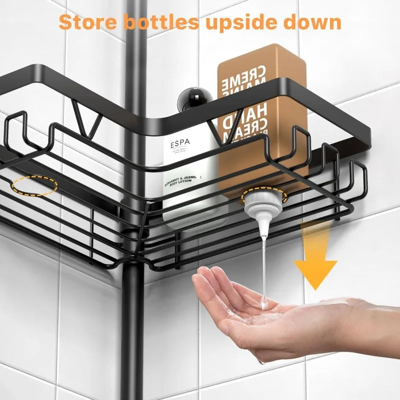 Angle Shower Caddie Tension Rod - Shower Tension Rod Organizer, Floor To Ceiling Shower Caddie 25-114.2 Inches