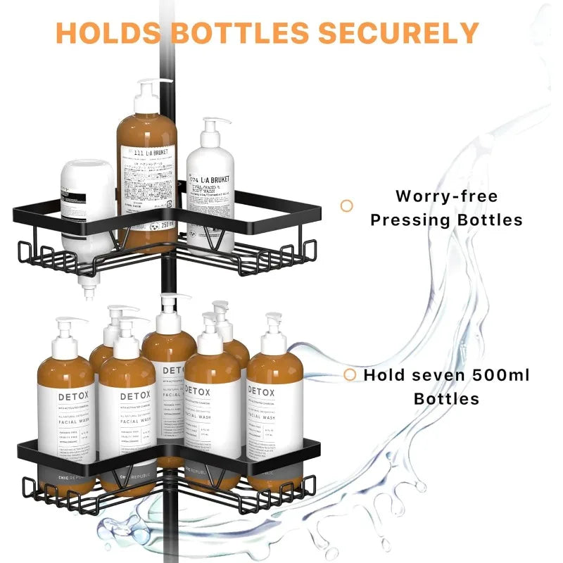 Angle Shower Caddie Tension Rod - Shower Tension Rod Organizer, Floor To Ceiling Shower Caddie 25-114.2 Inches