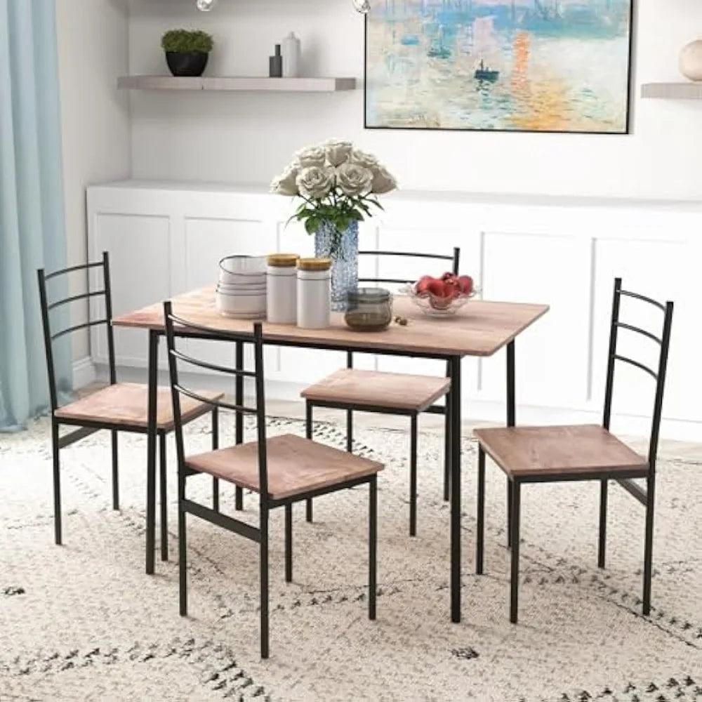 5 Piece Table Set for 4 Rectangle  Steel Frame