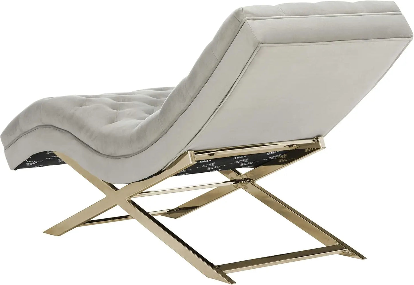 Grey Velvet and Brass Chaise Lounge Chair