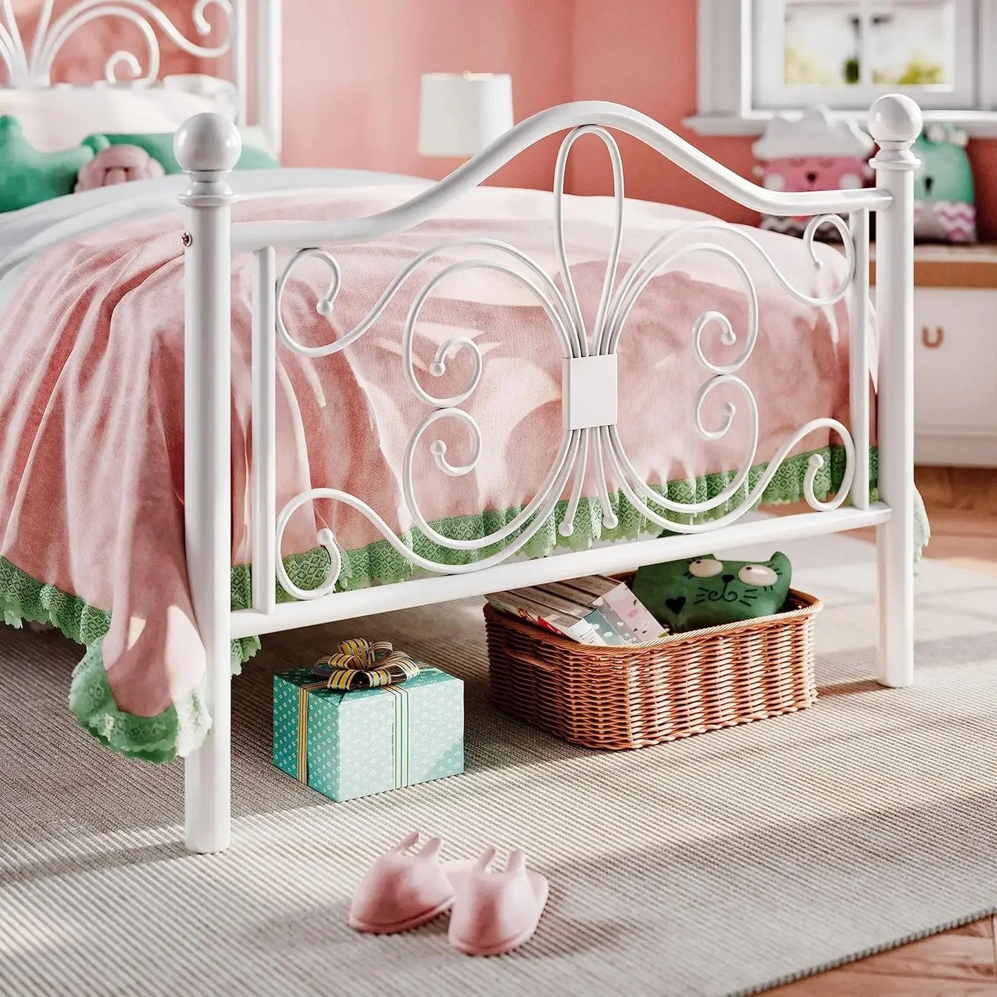 Twin Size Bed Frame for Kids,Metal Bed Frame with Butterfly Pattern