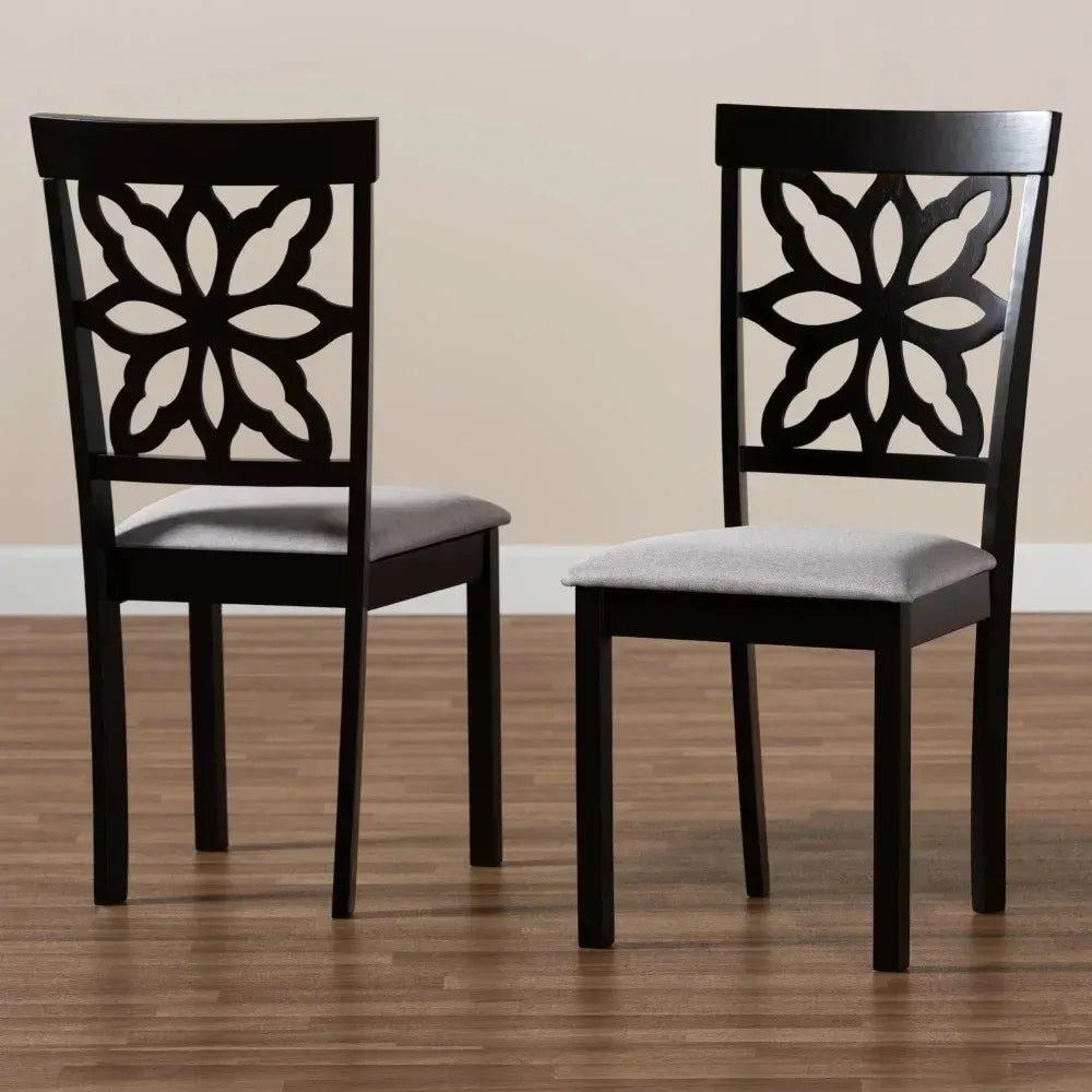 Dining Chairs Grey Fabric Upholstered and Dark Brown Finished Wood 2-Piece