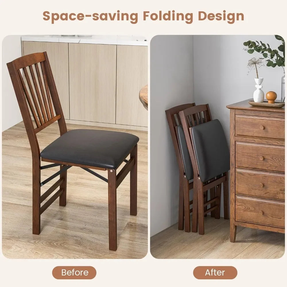 Folding Dining Chairs Set of 4 with Padded Seat, Solid Wood Frame, Max Load 400 Lbs,