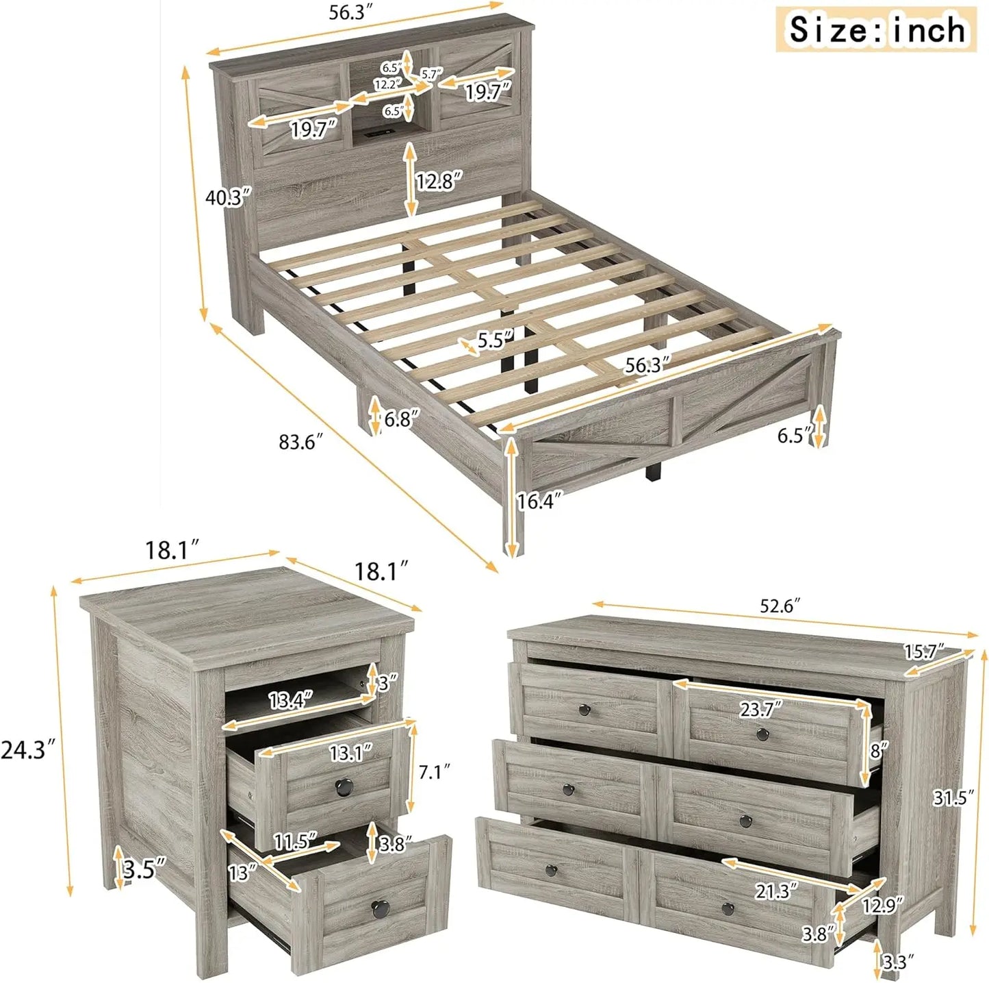 3 Piece Farmhouse Bedroom Set