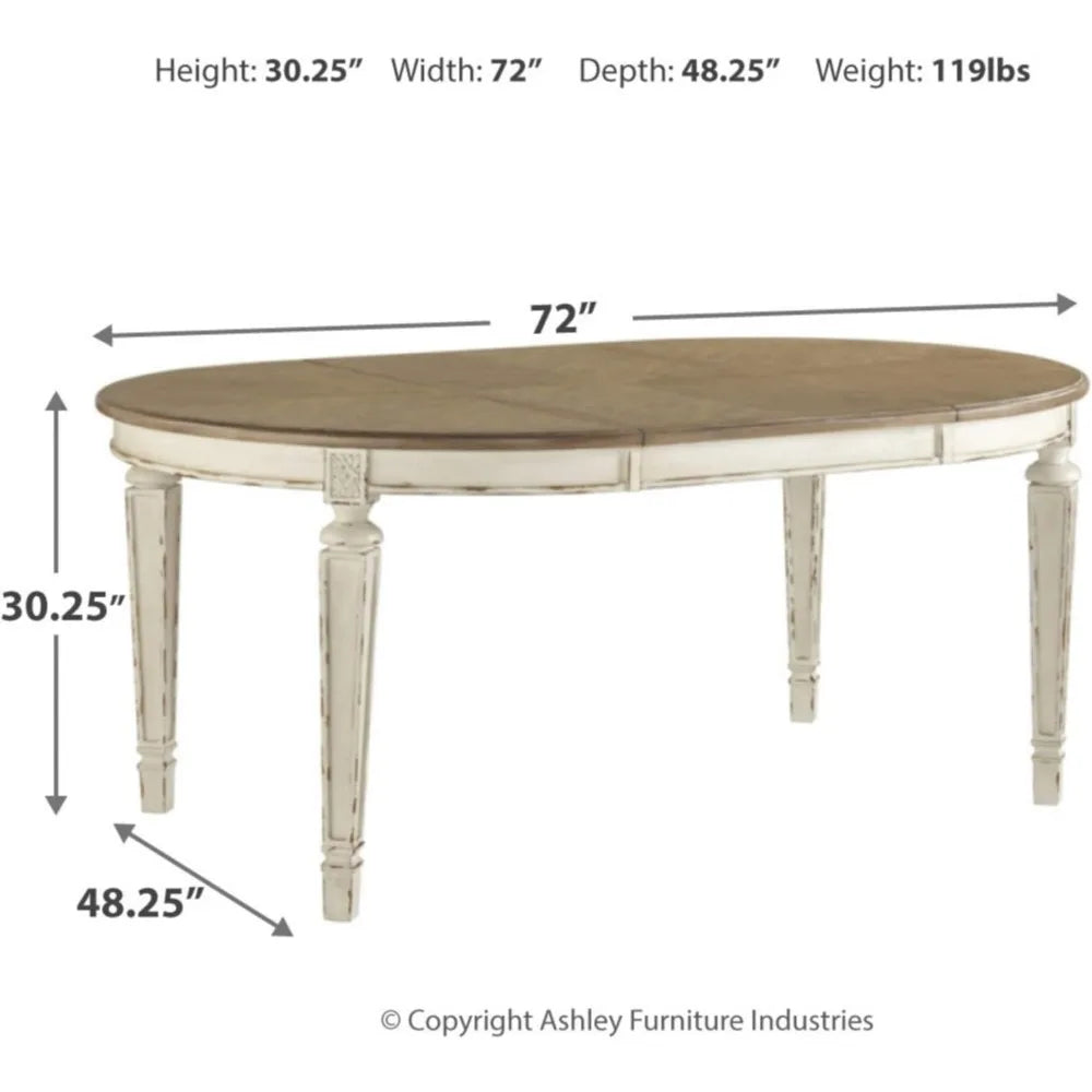 Realyn French Country Oval Dining Room Extension Table, Chipped White