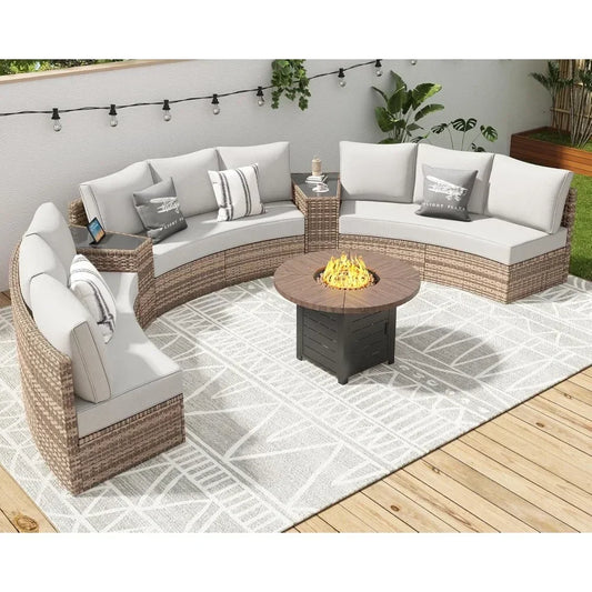 Patio Furniture 11 Piece Half-Moon Sectional Round Sofa Set