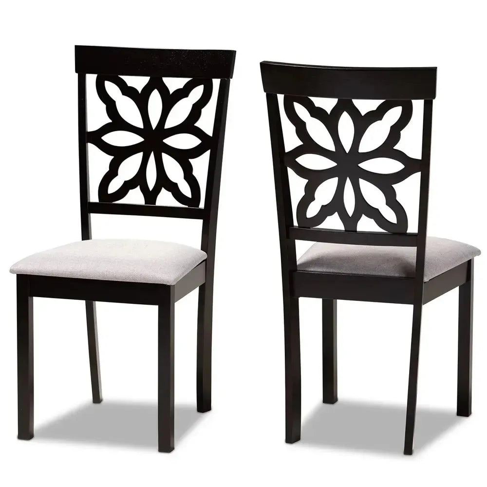 Dining Chairs Grey Fabric Upholstered and Dark Brown Finished Wood 2-Piece