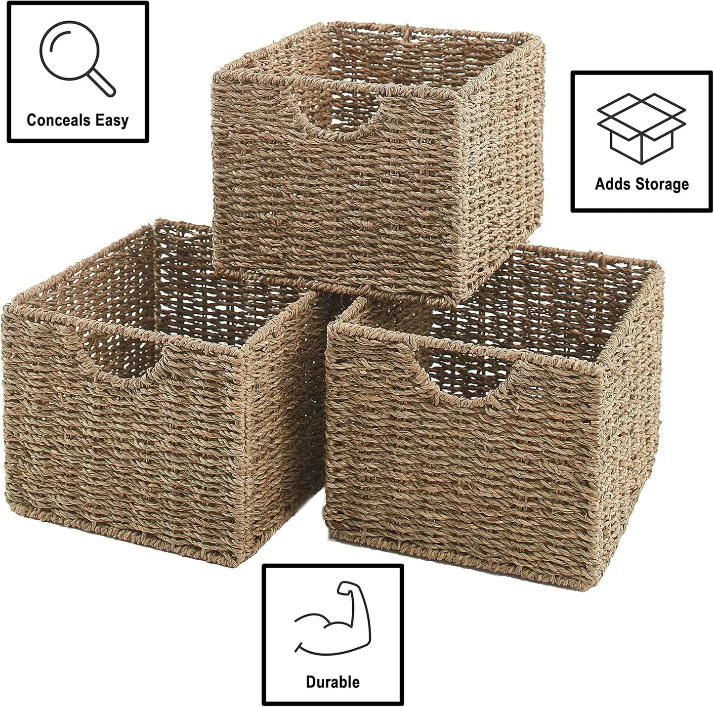 Set of 3 Wicker Storage Basket Bins for Organizing