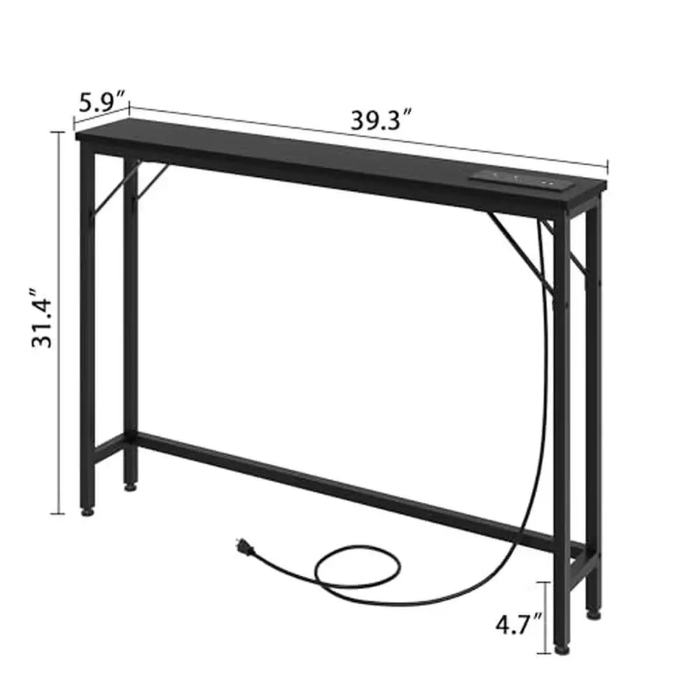 Slim Console Table with Charging Station USB Ports Plug-In Skinny Entryway