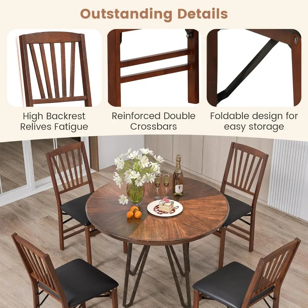 Folding Dining Chairs Set of 4 with Padded Seat, Solid Wood Frame, Max Load 400 Lbs,