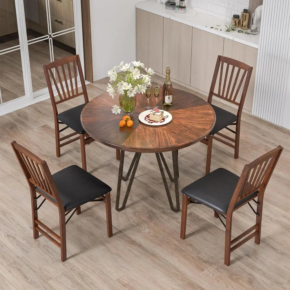 Folding Dining Chairs Set of 4 with Padded Seat, Solid Wood Frame, Max Load 400 Lbs,