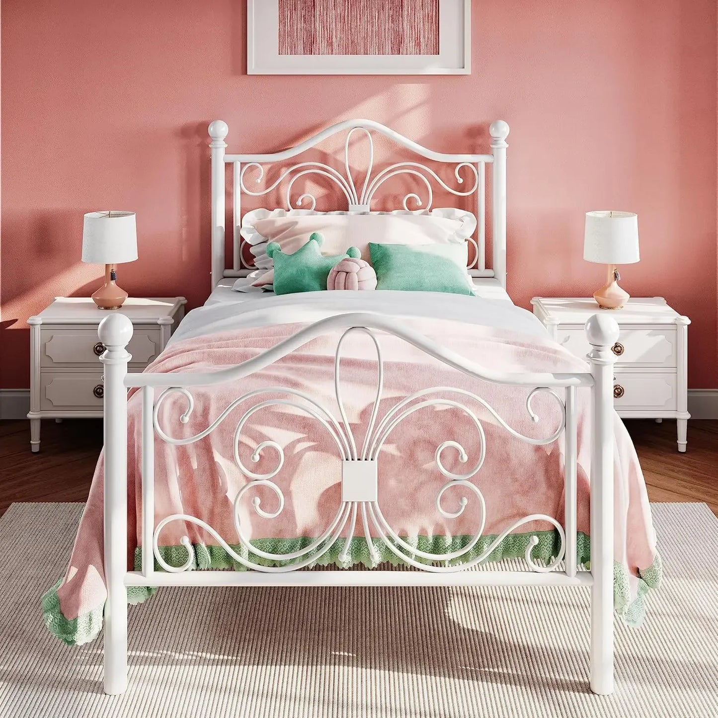 Twin Size Bed Frame for Kids,Metal Bed Frame with Butterfly Pattern