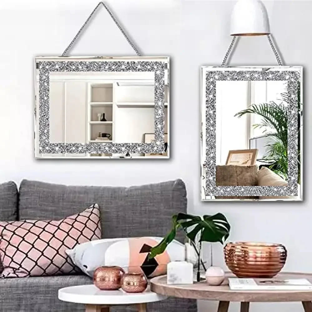 Crystal  Wall Mirrors Set Silver Crush Diamond Living Room 11”x15” Kit