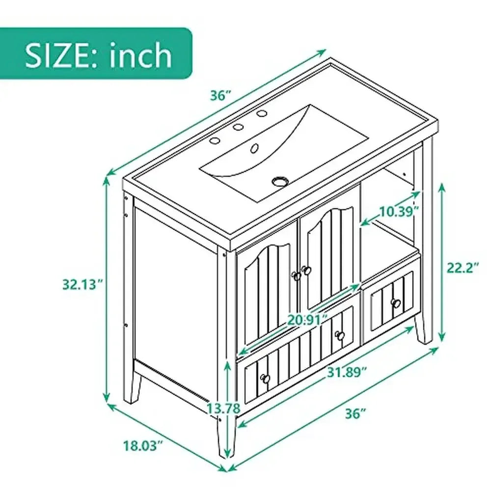 36" Ceramic Sink Bathroom Vanity Combo Cabinet Hardware Included