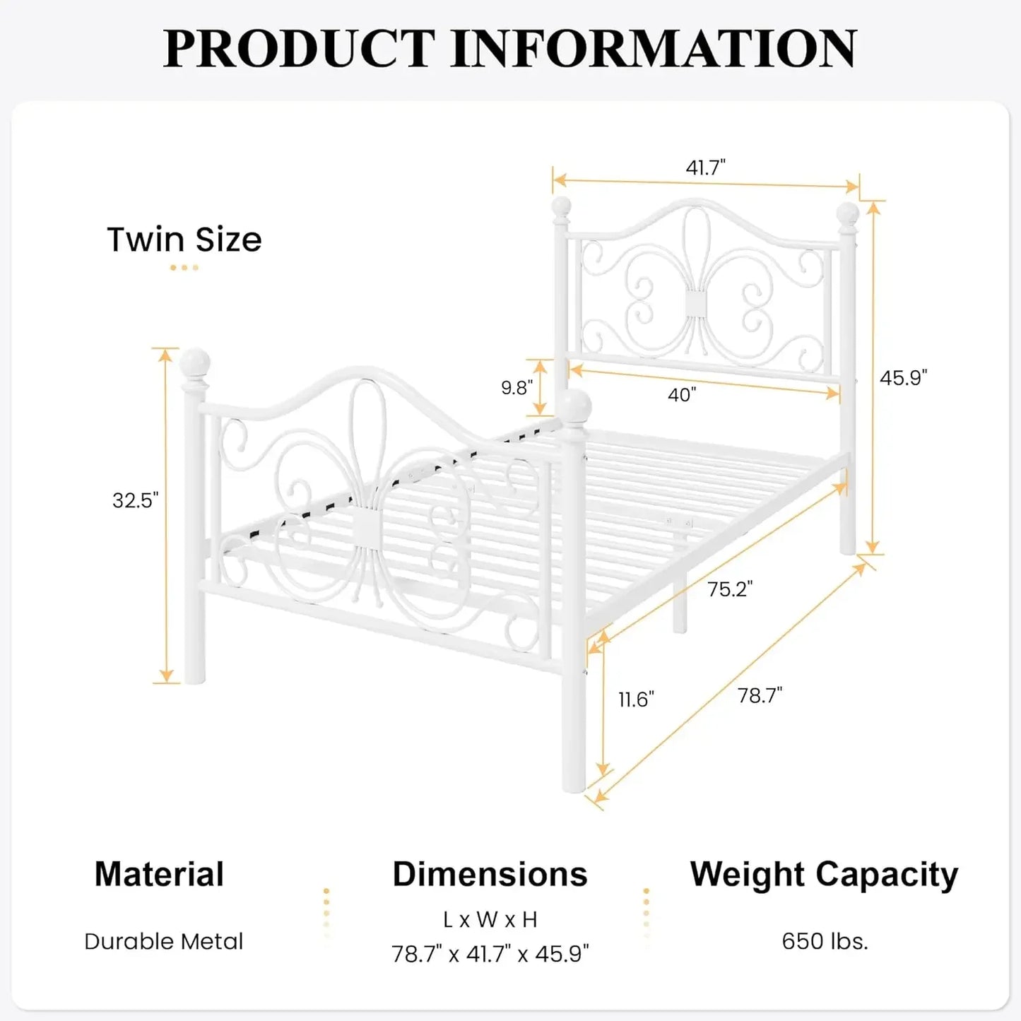 Twin Size Bed Frame for Kids,Metal Bed Frame with Butterfly Pattern