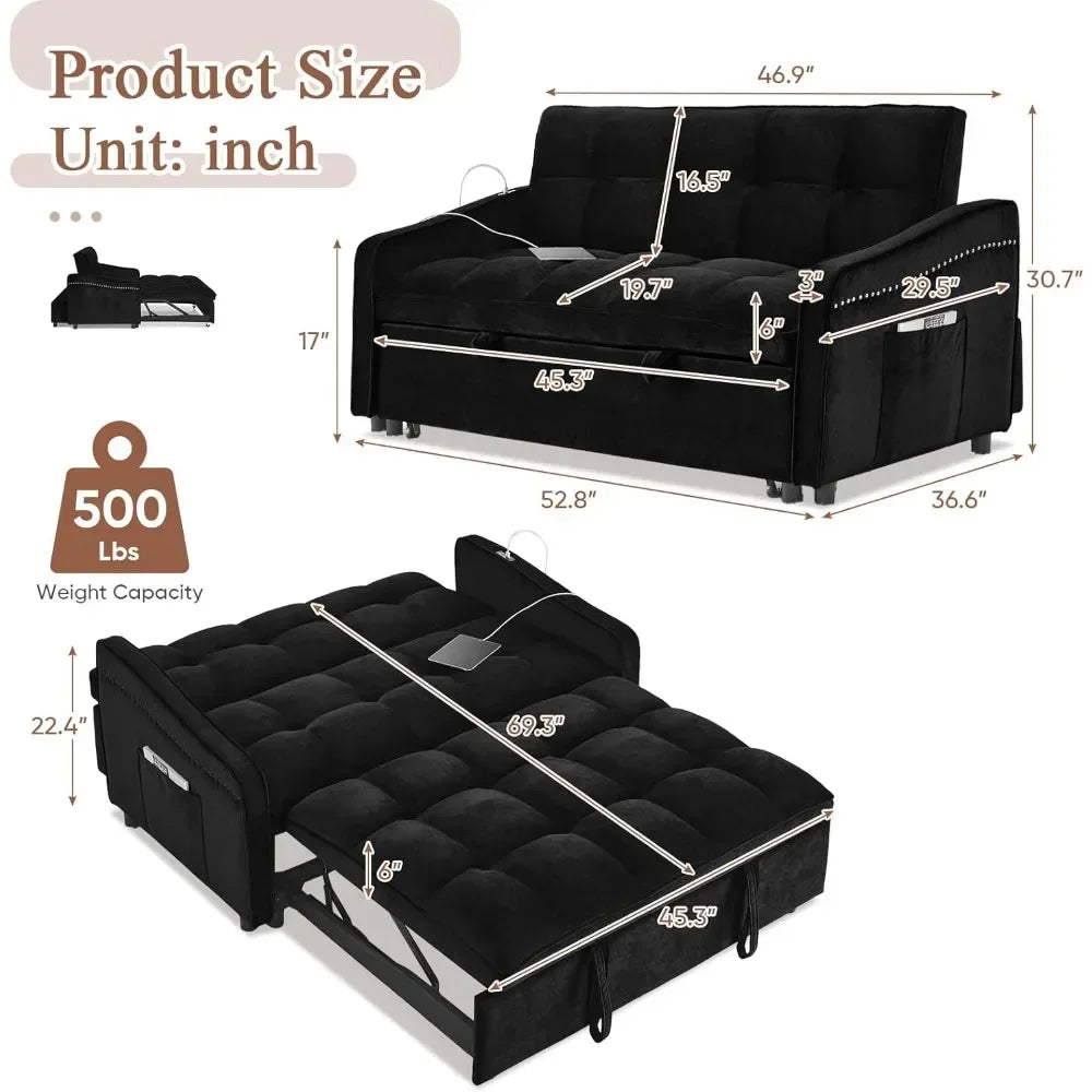 3 in 1 Sleeper Sofa Couch Bed with USB & Type C Port