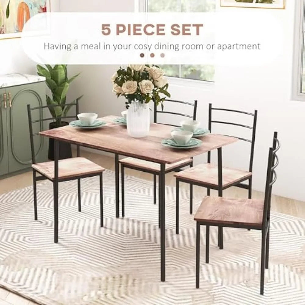 5 Piece Table Set for 4 Rectangle  Steel Frame