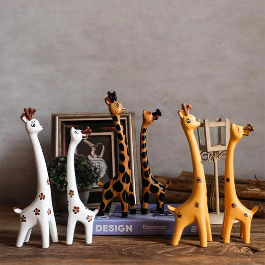 Tabletop Wooden Giraffe Sculptures