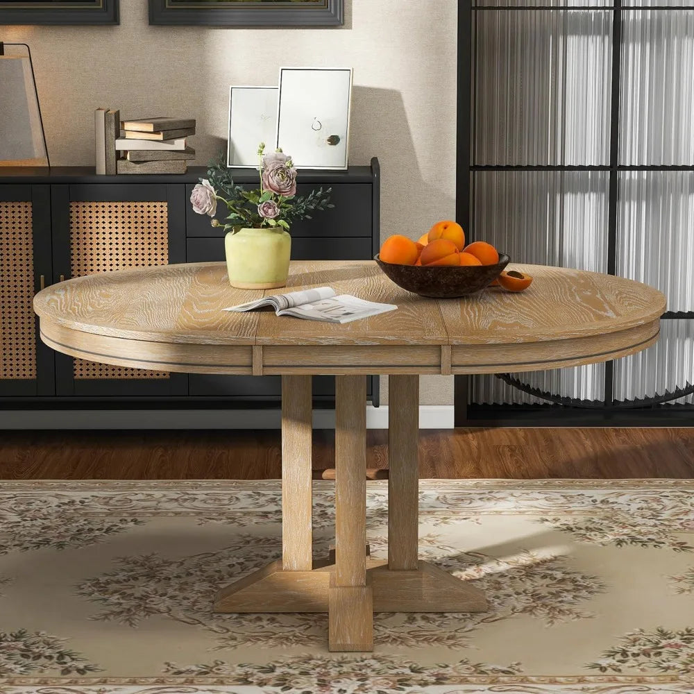 Farmhouse Round Extendable Dining Table with Removable Leaf