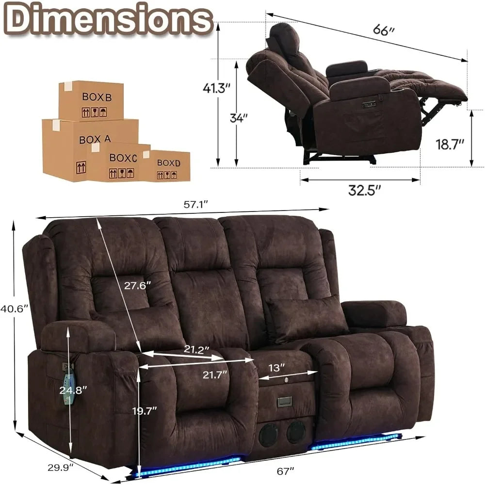 Recliner Sofa with Massage & Heat Home Theater Seating