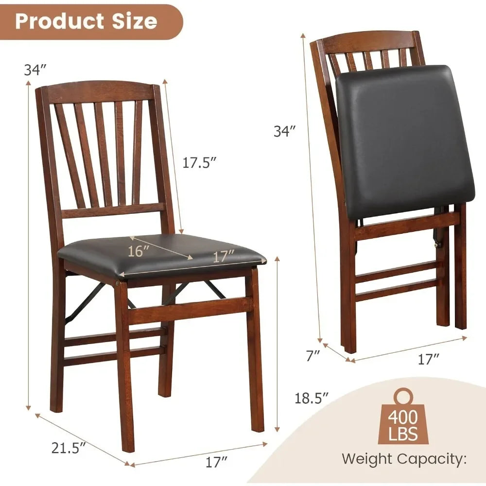 Folding Dining Chairs Set of 4 with Padded Seat, Solid Wood Frame, Max Load 400 Lbs,