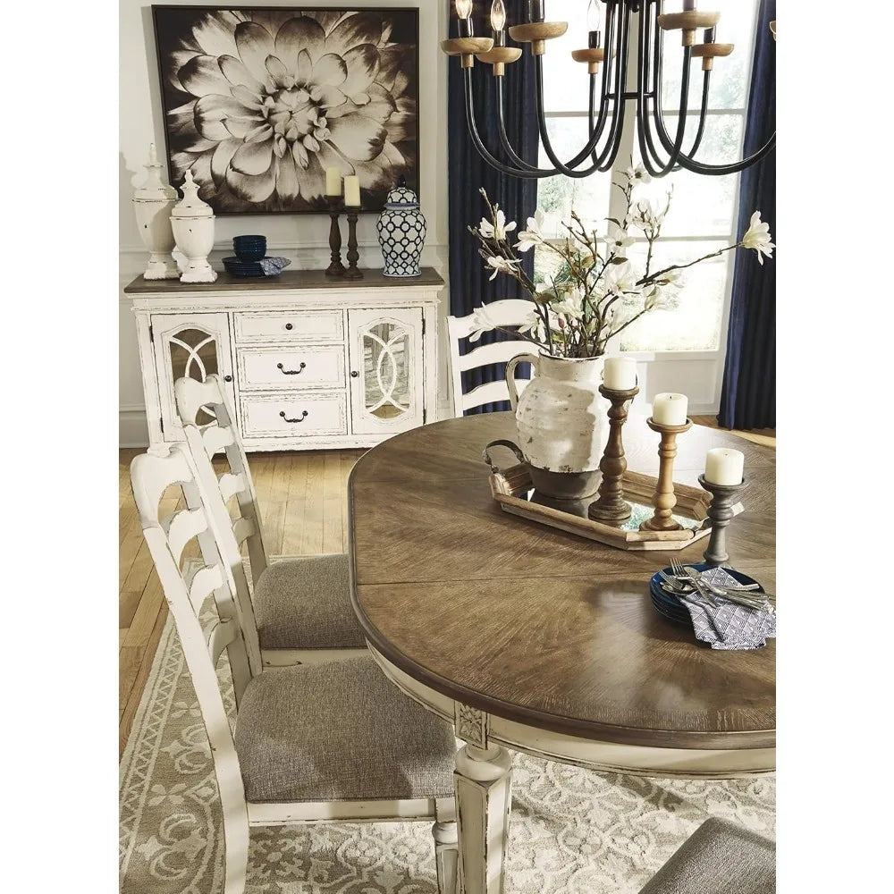 Realyn French Country Oval Dining Room Extension Table, Chipped White