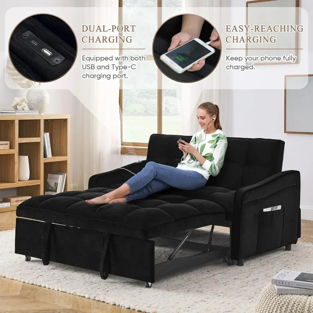 3 in 1 Sleeper Sofa Couch Bed with USB & Type C Port