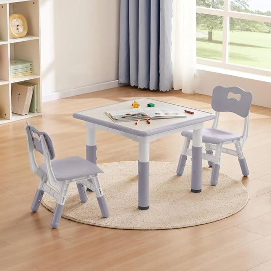 Height Adjustable Toddler Table and Chair Set for Kids Ages 3-8, 23.6" L x 23.6" W