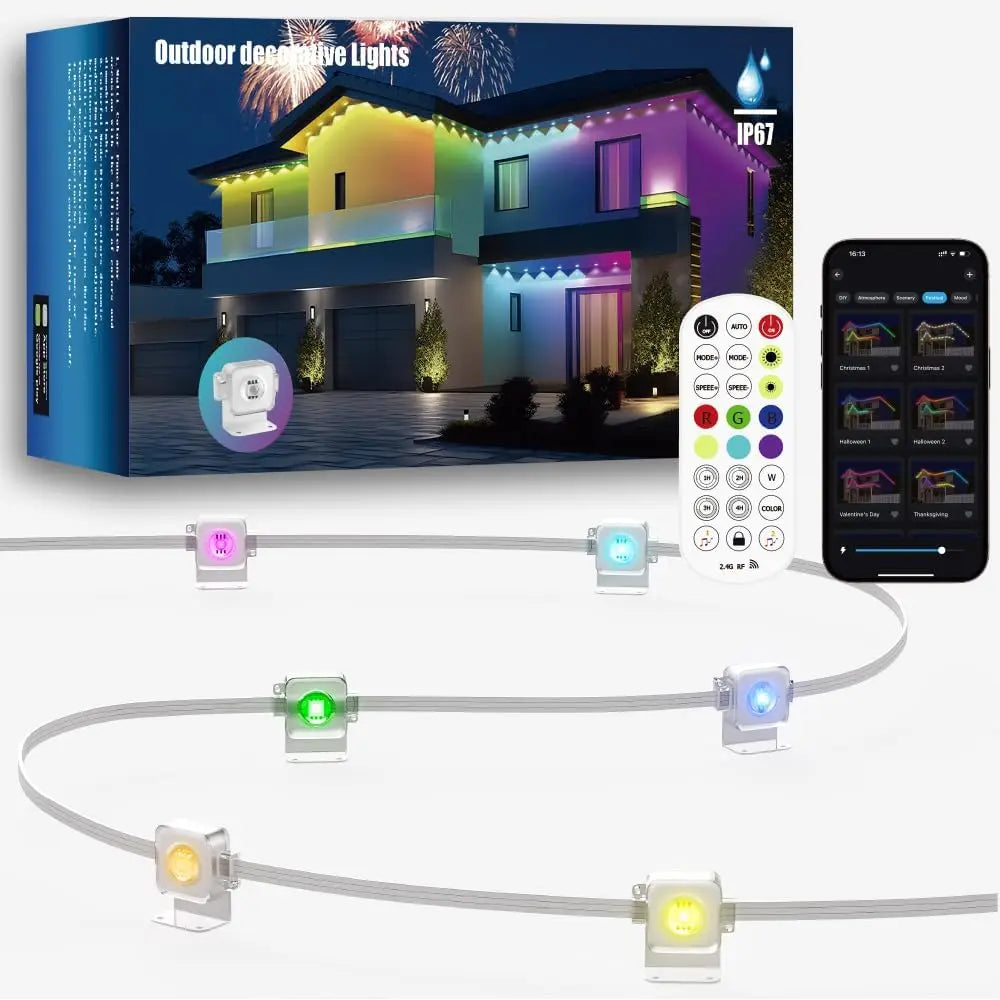 Outdoor, Eternity String Lights IP67 Waterproof, 66ft RGB Strip Permanent