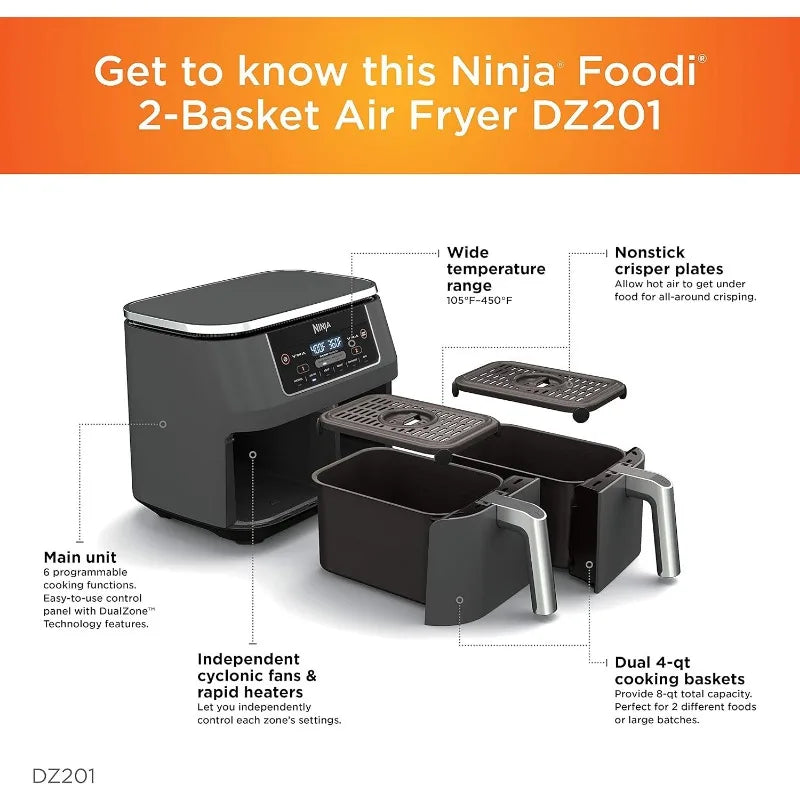 Ninja DZ201 Foodi 6-in-1 2-Basket Air Fryer