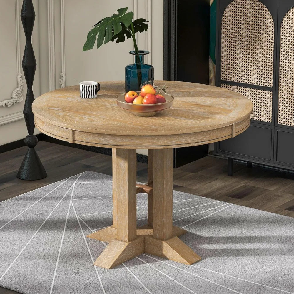 Farmhouse Round Extendable Dining Table with Removable Leaf