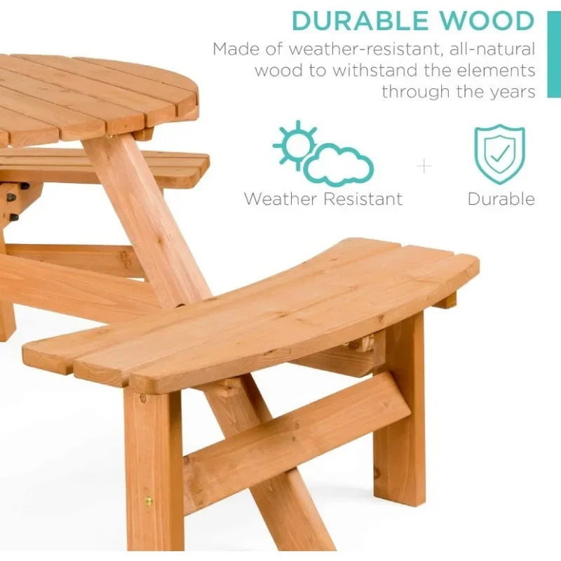 6-Person Circular Outdoor Wooden Picnic Table for Backyard