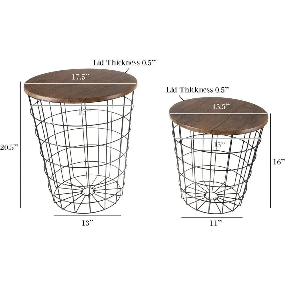 End Storage – Nesting Wire Basket Base and Wood Tops