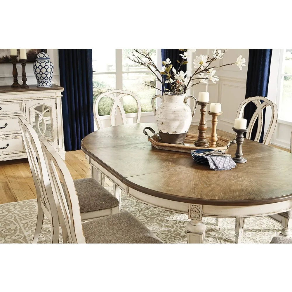 Realyn French Country Oval Dining Room Extension Table, Chipped White