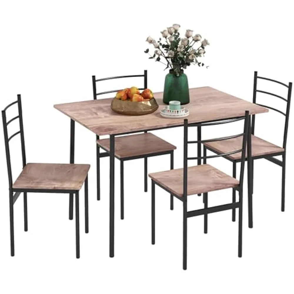 5 Piece Table Set for 4 Rectangle  Steel Frame