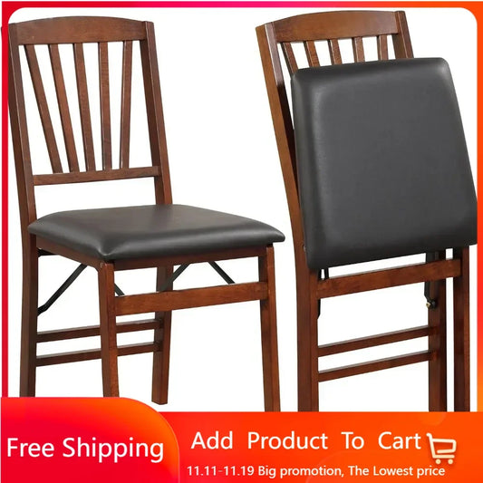 Folding Dining Chairs Set of 4 with Padded Seat, Solid Wood Frame, Max Load 400 Lbs,