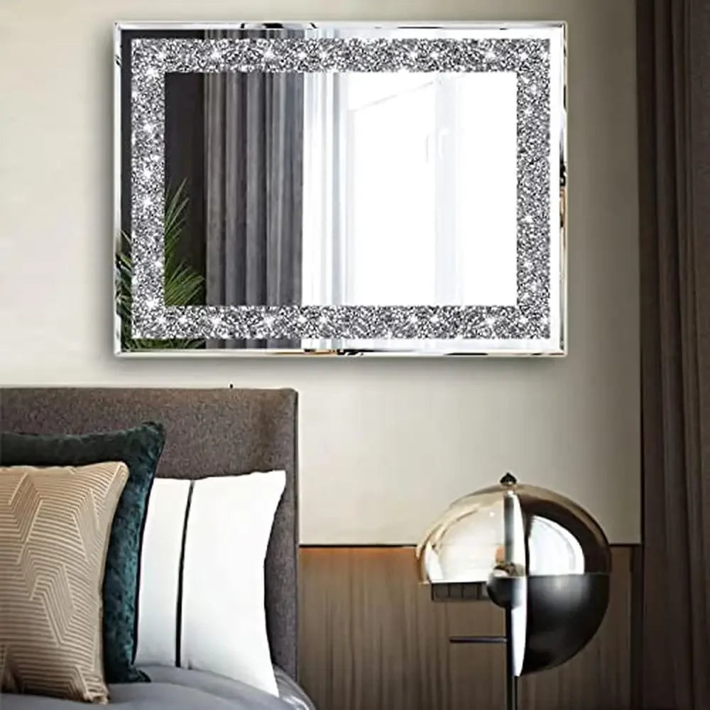 Crystal  Wall Mirrors Set Silver Crush Diamond Living Room 11”x15” Kit